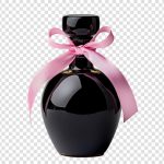 فایل لایه باز شیشه عطر مشکی با پاپیون صورتی فایل لایه باز شیشه عطر مشکی با پاپیون صورتی