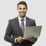 فایل لایه باز مرد با کت و شلوار و لپ تاپ درحال لبخند زدن به دوربین فایل لایه باز مرد با کت و شلوار و لپ تاپ درحال لبخند زدن به دوربین