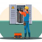 وکتور مهندس برق در حال بررسی جعبه برق وکتور مهندس برق در حال بررسی جعبه برق