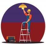 وکتور برقکار در حال تعویض لامپ لوستر وکتور برقکار در حال تعویض لامپ لوستر