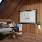 فایل لایه باز موکاپ قاب عکس بزرگ در اتاق نشیمن چوبی فایل لایه باز موکاپ قاب عکس بزرگ در اتاق نشیمن چوبی
