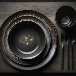 فایل لایه باز موکاپ بشقاب میز ناهار خوری مشکی فایل لایه باز موکاپ بشقاب میز ناهار خوری مشکی