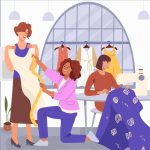 وکتور کارگاه خیاطی و خیاط در حال اندازه گیری وکتور کارگاه خیاطی و خیاط در حال اندازه گیری