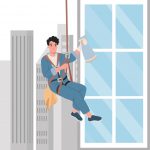 وکتور کارگر درحال تمیز کردن پنجره