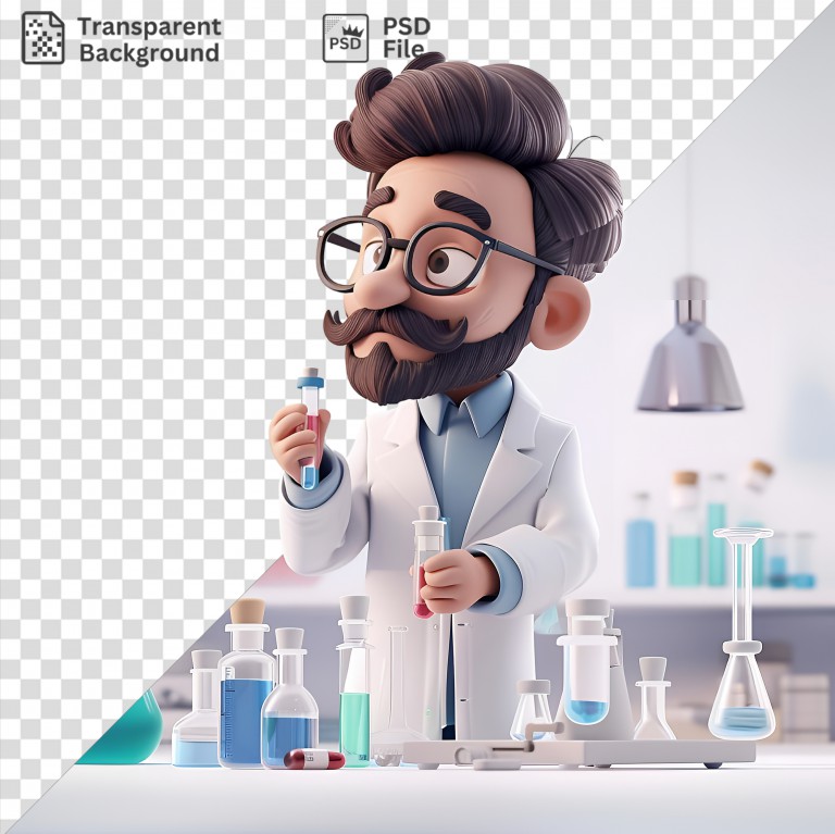 فایل لایه باز کاریکاتور سه‌بعدی دانشمند