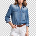 فایل لایه باز پرتره خانم با لباس جین