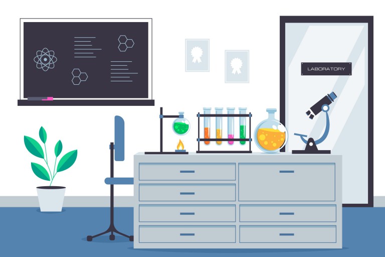 وکتور تصویر اتاق آزمایشگاه با تجهیزات