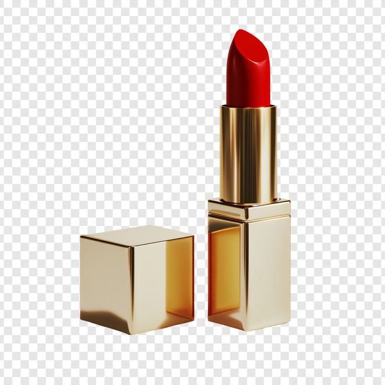 فایل لایه باز رژ لب قرمز ظریف بسته بندی طلایی