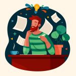 وکتور شخصیت کارتونی درحال فکر کردن و یادداشت متن وکتور شخصیت کارتونی درحال فکر کردن و یادداشت متن