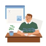 وکتور مرد در حال نوشتن پشت میز وکتور مرد در حال نوشتن پشت میز