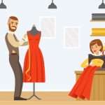 وکتور خیاط در حال دوخت لباس