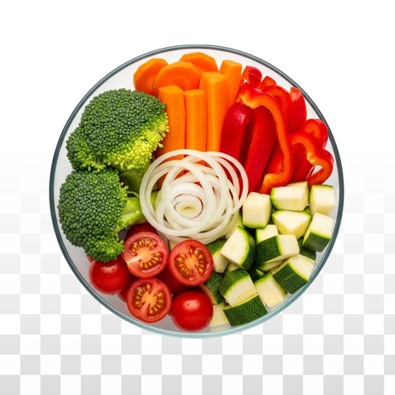 فایل لایه باز سبزیجات خام خرد شده در کاسه شیشه ای