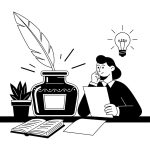 وکتور زن نویسنده با ایده های خلاقانه و میز کارش وکتور زن نویسنده با ایده های خلاقانه و میز کارش