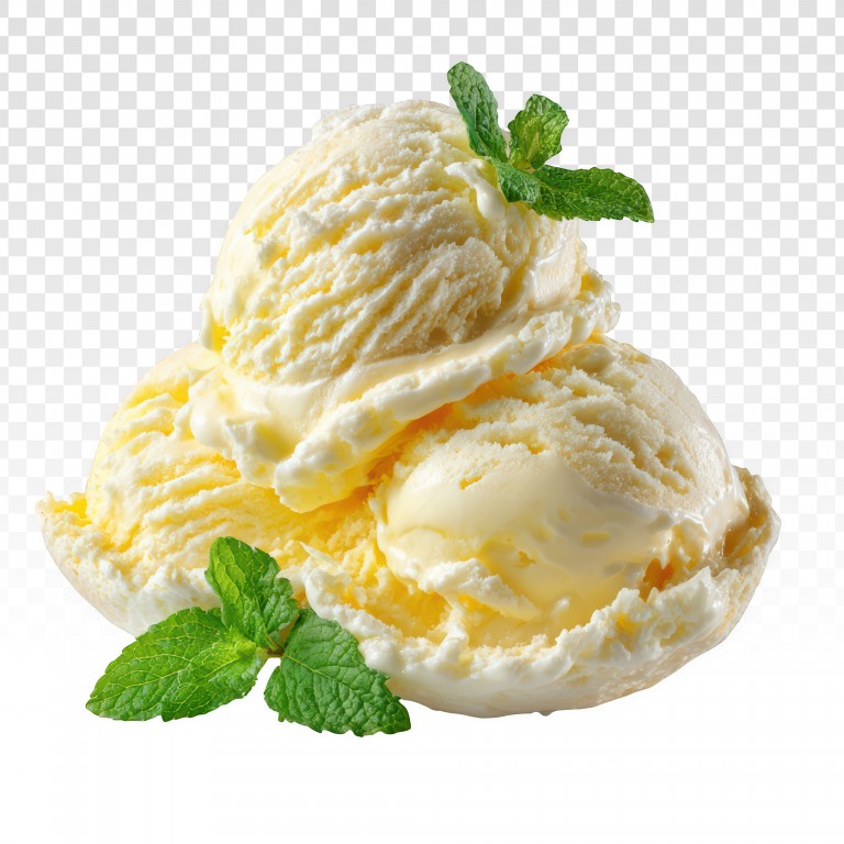 فایل لایه باز سه قاشق بستنی وانیلی با نعنای تازه