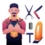وکتور کارتونی آرایشگر مرد جوان با تجهیزات وکتور کارتونی آرایشگر مرد جوان با تجهیزات