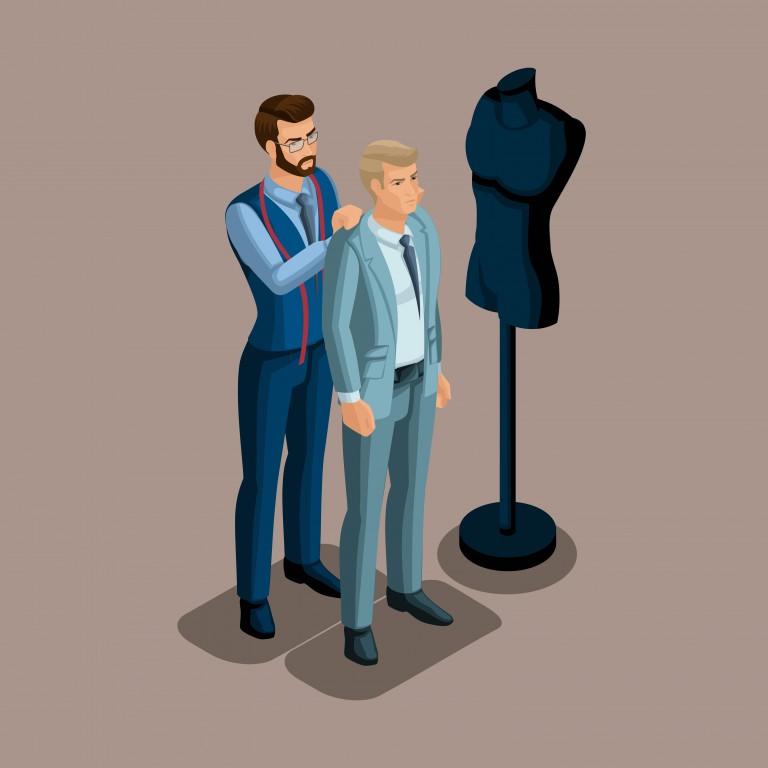 وکتور خیاط درحال سایز کردن لباس