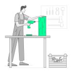 وکتور مرد درحال دریل کاری وکتور مرد درحال دریل کاری