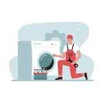 وکتور کاراکتر کارتونی مرد تعمیرکار ماشین لباس شویی وکتور کاراکتر کارتونی مرد تعمیرکار ماشین لباس شویی