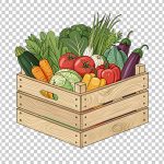 فایل لایه باز جعبه چوبی با سبزیجات تازه سالم