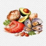فایل لایه باز غذاهای دریایی در پس زمینه شفاف