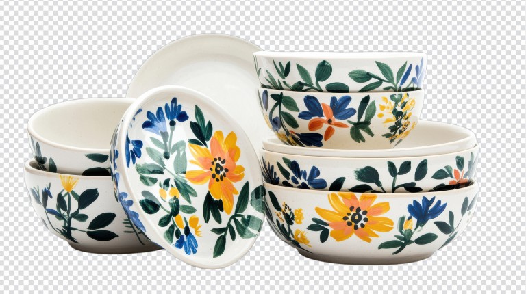 فایل لایه باز ست ظروف سرامیکی طرح گل