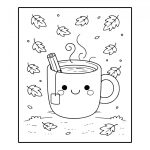 وکتور صفحه رنگ آمیزی فنجان چای بامزه با برگ های پاییزی وکتور صفحه رنگ آمیزی فنجان چای بامزه با برگ های پاییزی