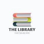 وکتور الگوی لوگو کتابخانه با تصویر کتاب های روی وکتور الگوی لوگو کتابخانه با تصویر کتاب های روی