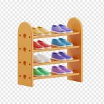 فایل لایه باز قفسه کفش چوبی با کفش کتانی رنگارنگ رندر سه بعدی فایل لایه باز قفسه کفش چوبی با کفش کتانی رنگارنگ رندر سه بعدی