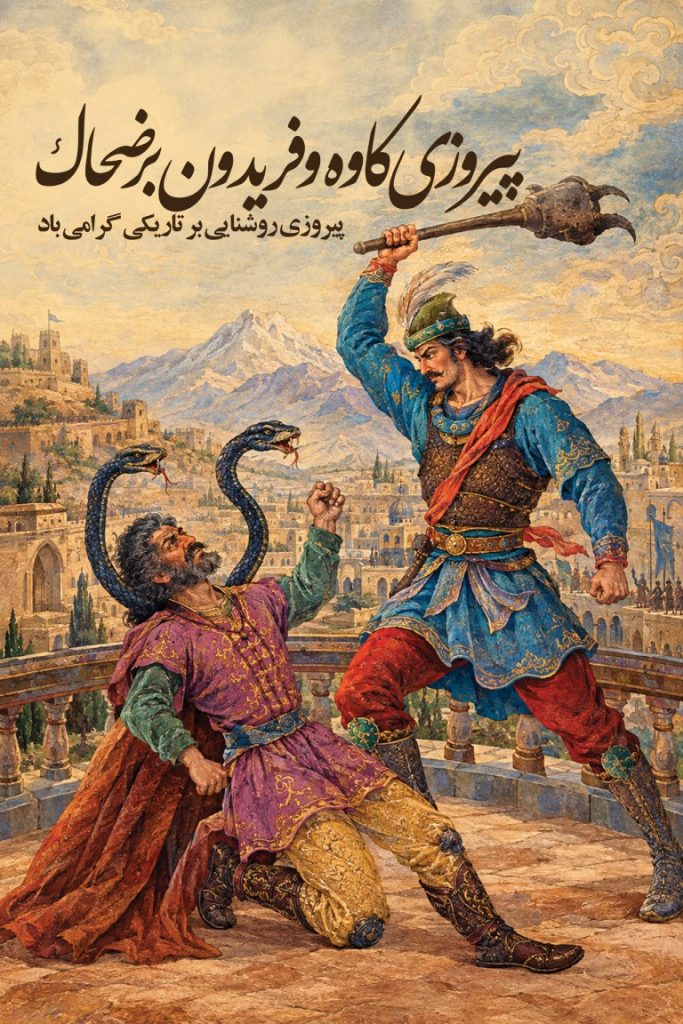 فایل لایه باز نمونه بنر پیروزی کاوه و فریدون برضحاک