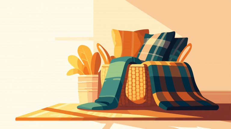 وکتور پتویی گرم داخل سبدی حصیری
