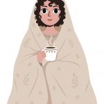 وکتور زن پیچیده شده در پتو با نوشیدنی گرم وکتور زن پیچیده شده در پتو با نوشیدنی گرم