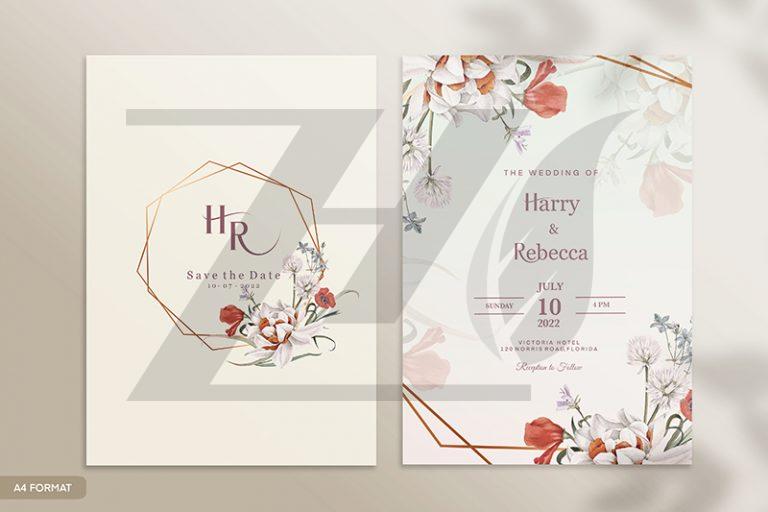 فایل لایه باز کارت دعوت عروسی طرح گلهای قرمز