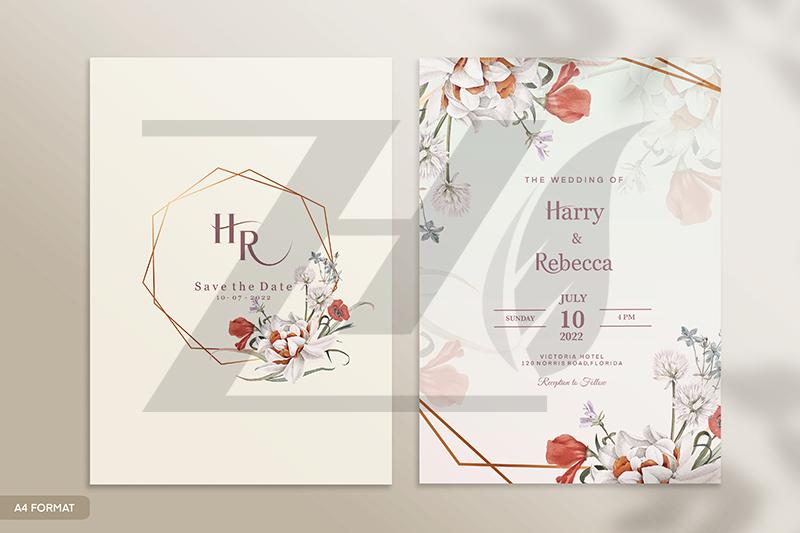 فایل لایه باز کارت دعوت عروسی طرح گلهای قرمز