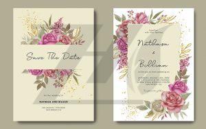 فایل لایه باز کارت دعوت عروسی با تزیین گل آبرنگ