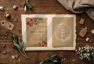موکاپ کارت دعوت عروسی با چیدمان زیبا