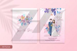 فایل لایه باز دعوتنامه عروسی صورتی با گلهای کاغذی