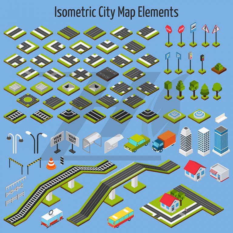 مجموعه ایکون نقشه شهر ایزومتریک