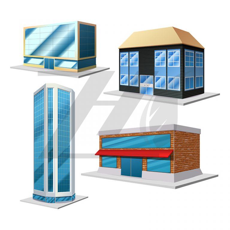 مجموعه ایکون تزئینی سه بعدی ساختمان معماری