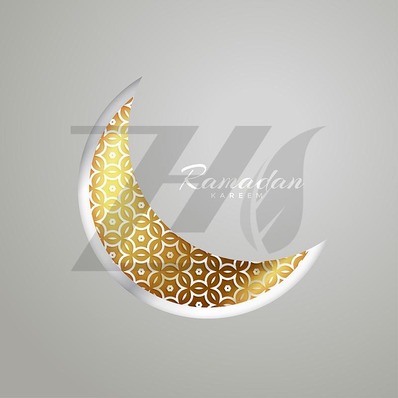 وکتور ماه رمضان کریم طرح هلال ماه طلایی رنگ