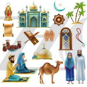 مجموعه آیکون های نمادهای ماه مبارک رمضان