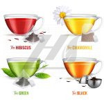 مجموعه آیکون چای کیسه‌ای و فنجان چای و دمنوش