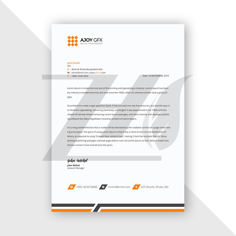 فایل لایه باز الگوی سربرگ طراحی نارنجی و مشکی