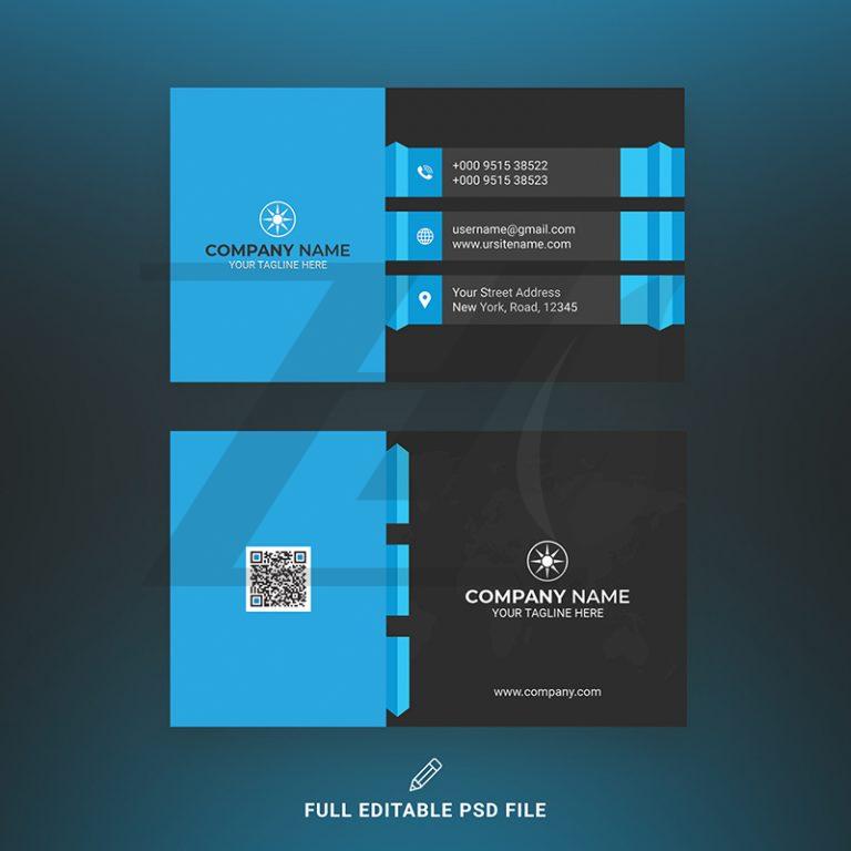 فایل لایه باز کارت ویزیت آبی مشکی شرکتی