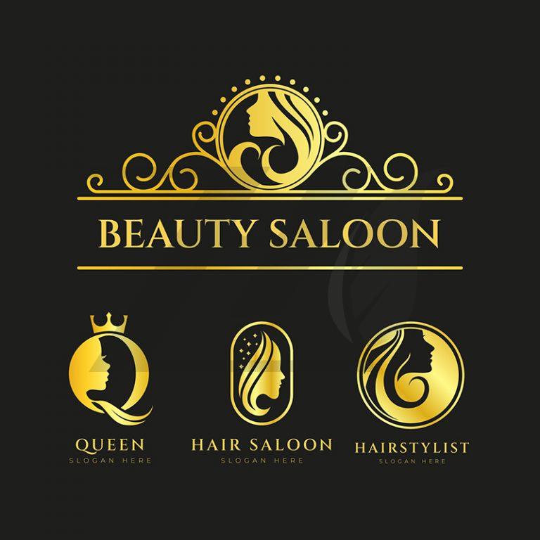 مجموعه لوگوی رنگ طلایی سالن های ارایشی زیبایی زنانه