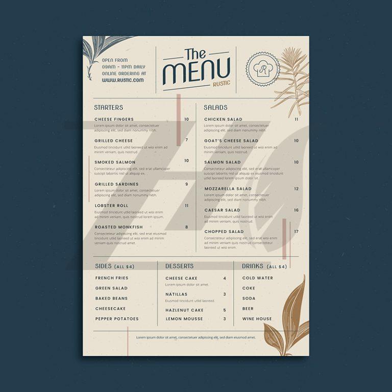 فایل لایه باز الگوی منوی رستوران و کافه با پس زمینه سفید طرح ساده