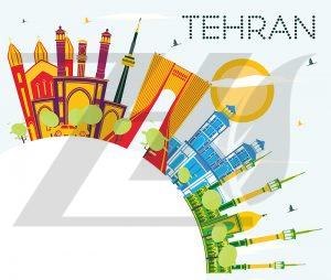 وکتور نقاط دیدنی تهران آسمان آبی و سفر تجاری گردشگری