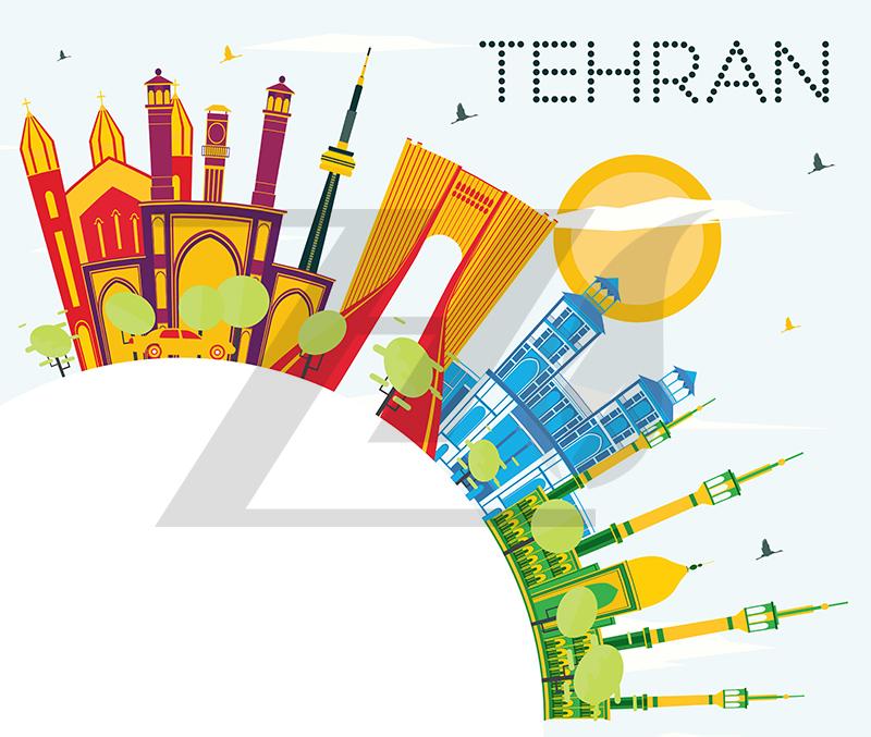 وکتور نقاط دیدنی تهران آسمان آبی و سفر تجاری گردشگری