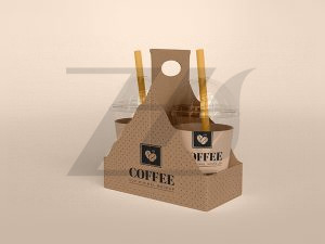 موکاپ جایگذاری لیوان قهوه در ظرف مقوایی