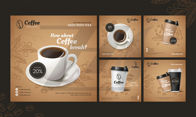 پست اسلایدی اینستاگرام طرح قهوه در بسته بندیهای متفاوت