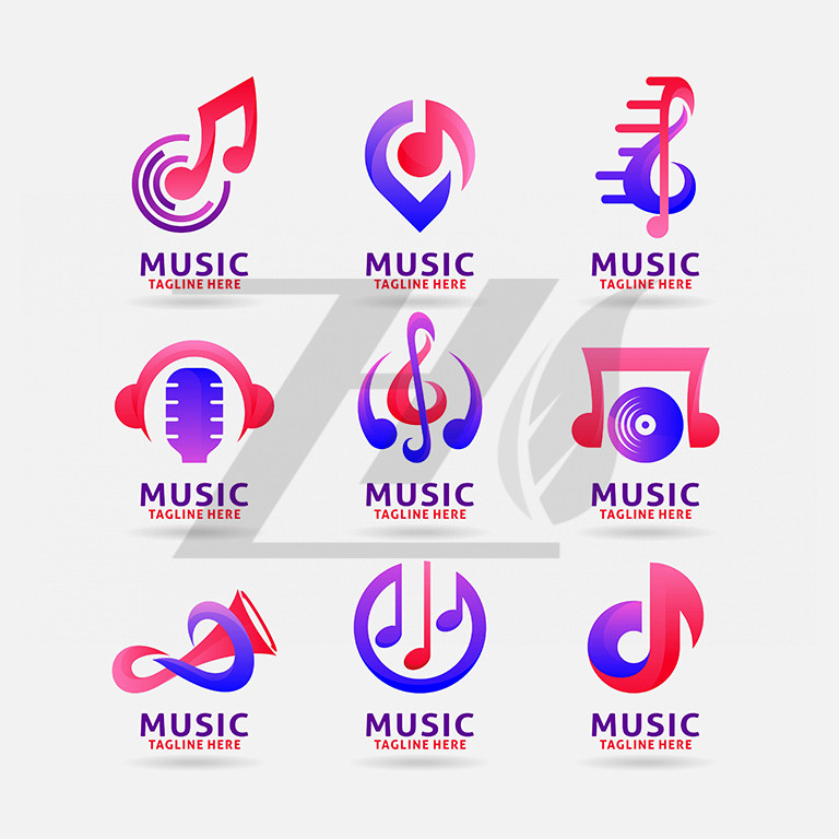 مجموعه لوگو موسیقی ترکیب رنگ صورتی ابی